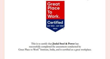 Great Place to Work : JSP Receives "Great Place to Work" Certificate for the period July 2023 to July 2024